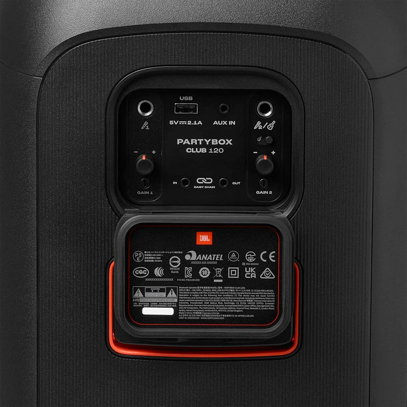 JBL Partybox Club 120, altavoz portátil para fiestas, asa plegable ergonómica, sonido JBL Pro, luces, 12 horas de batería, resistente a salpicaduras IPX4, color negro