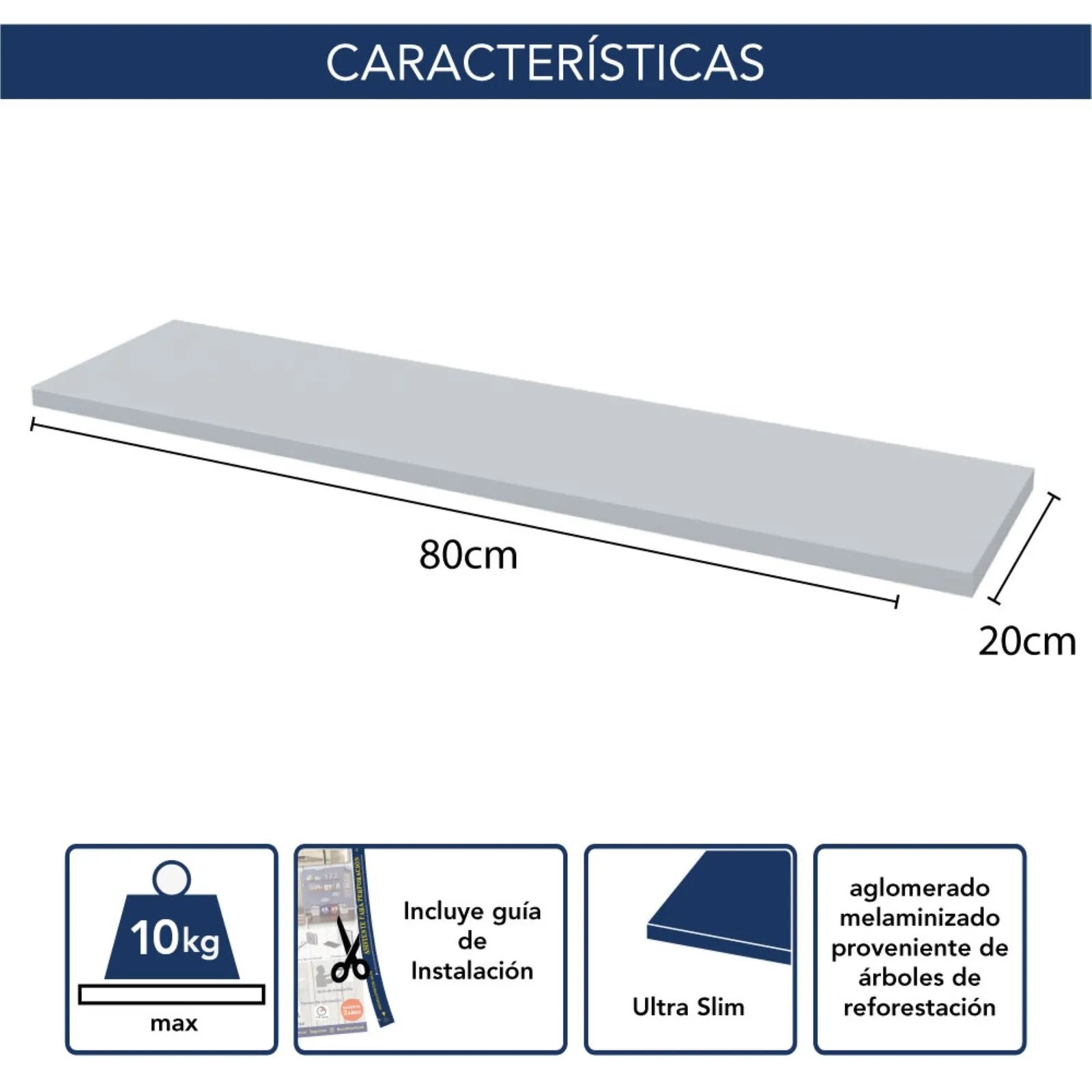 Estante slim Centro Estant 80 x 20 cm. blanco