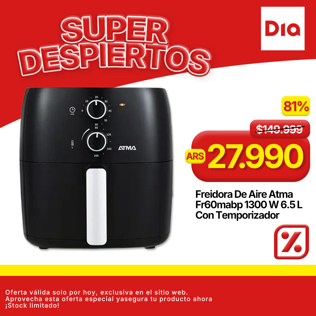 Freidora De Aire Atma Fr60mabp 1300 W 6.5 L Con Temporizador