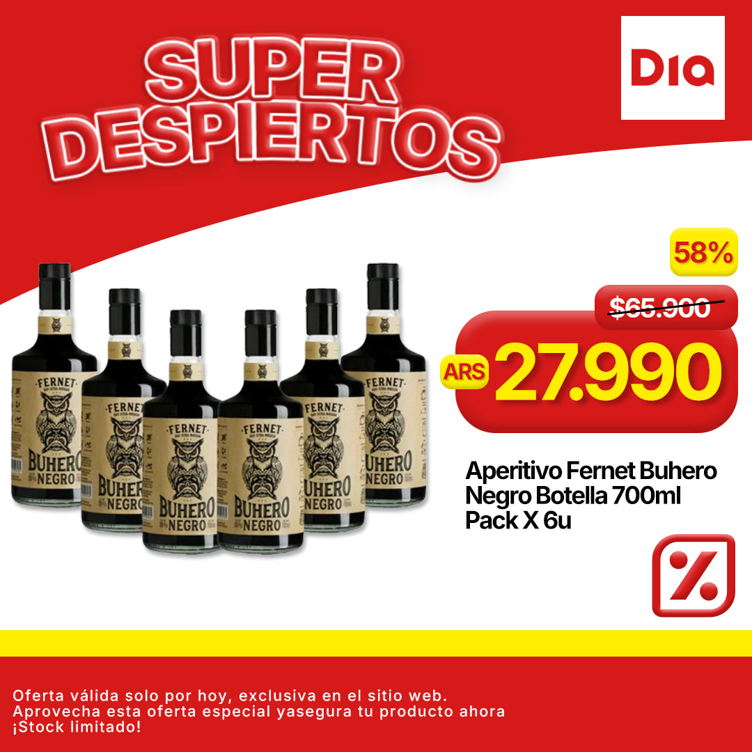 Aperitivo Fernet Buhero Negro Botella 700ml Pack X 6u