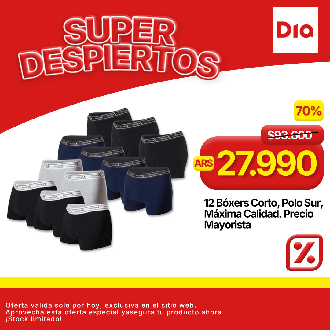 12 Bóxers Corto, Polo Sur, Máxima Calidad. Precio Mayorista