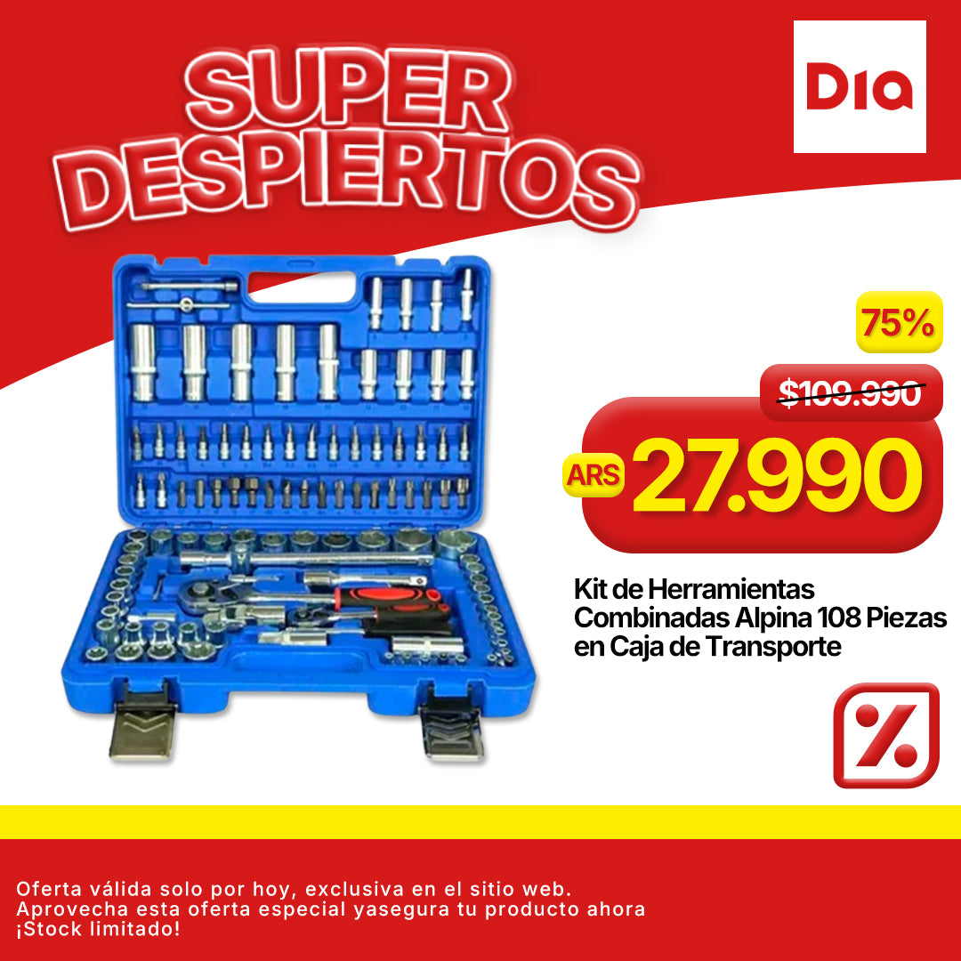 Kit de Herramientas Combinadas Alpina 108 Piezas en Caja de Transporte
