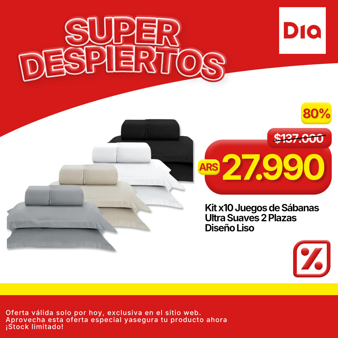 Kit x10 Juegos de Sábanas Ultra Suaves 2 Plazas – Diseño Liso
