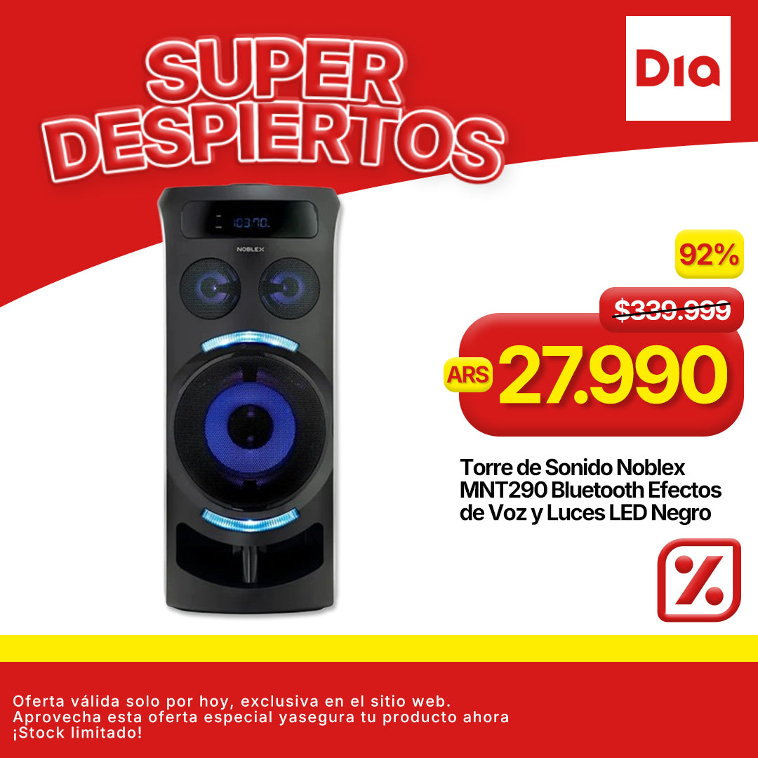 Torre de Sonido Noblex MNT290 Bluetooth Efectos de Voz y Luces LED Negro