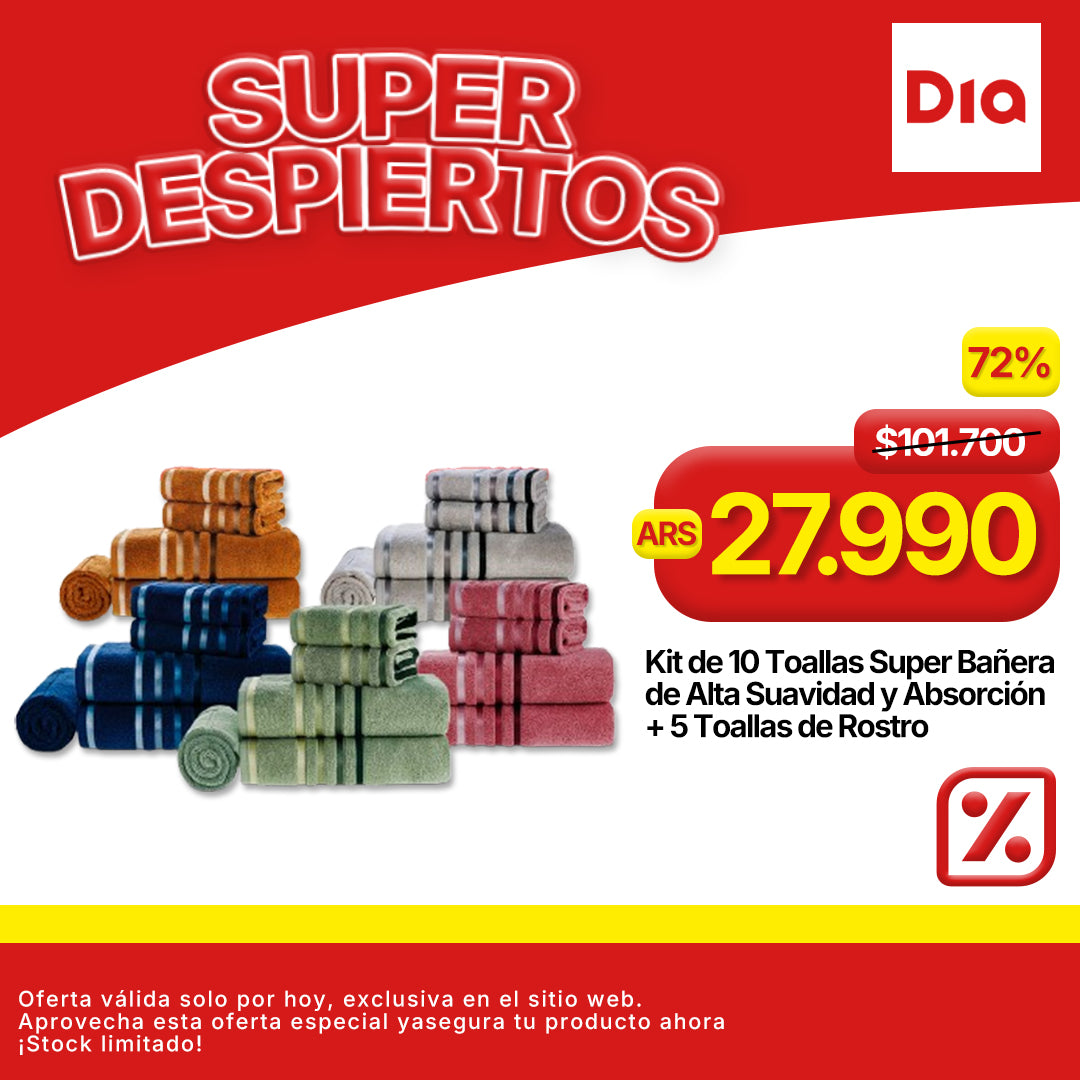 Kit de 10 Toallas Super Bañera de Alta Suavidad y Absorción + 5 Toallas de Rostro